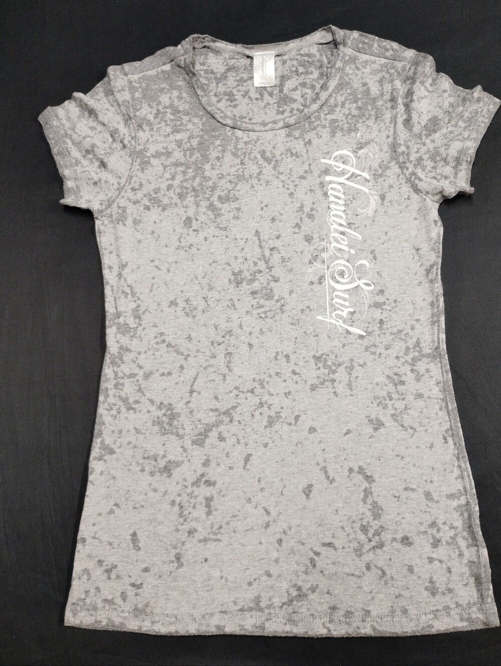 Gray Burnout Short Sleeve Tee with  Hanalei Surf Script Logo